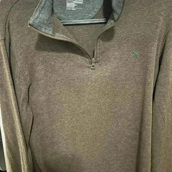 Polo Ralph Lauren Luxury Jersey Quarter Zip Pullover. Small. Brown/ Gray. - Picture 4 of 5